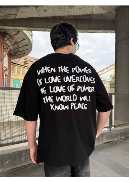 Sırt Nakış Detaylı When The Power T-Shirt- Siyah indirimleri