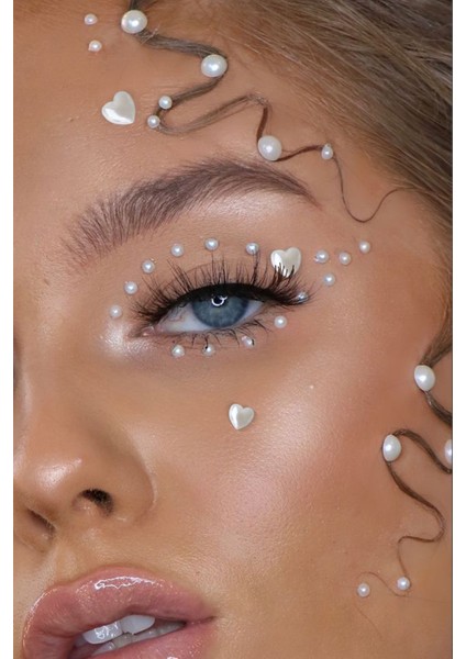 Kalp Figürlü İnci Make Up Face Gems Yüz Makyaj Taşı