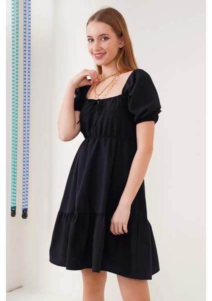 2351 Kloş Poplin Elbise - Siyah