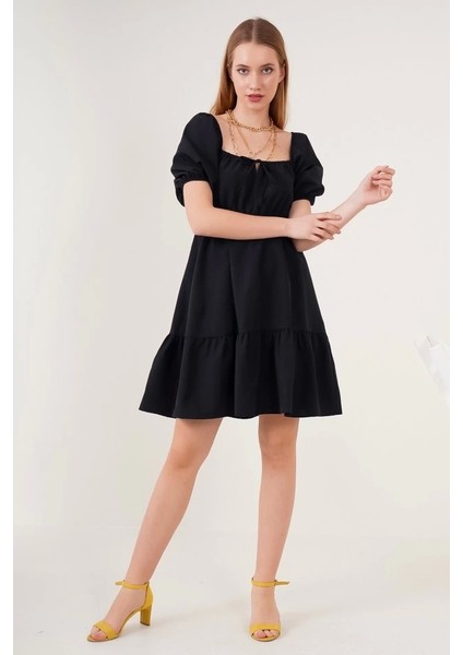 2351 Kloş Poplin Elbise - Siyah