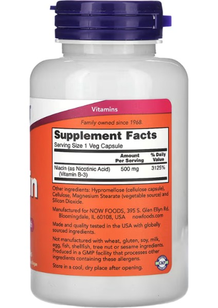 Foods, Niacin, 500 Mg, 100 Veg Capsules fiyatları