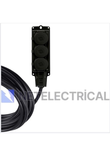 Kauçuk 3'lü Topraklı Grup Priz Uzatma Kablosu 11 Metre 3x1.5 Mm² Ttr Siyah Kablolu