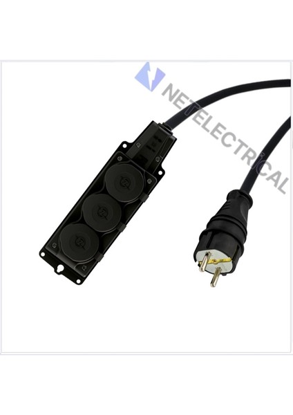 Kauçuk 3'lü Topraklı Grup Priz Uzatma Kablosu 11 Metre 3x1.5 Mm² Ttr Siyah Kablolu