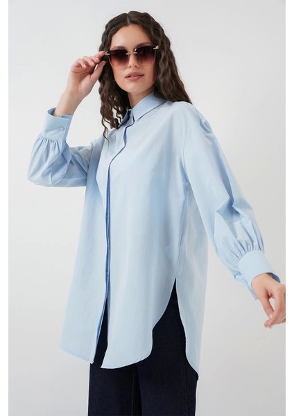 5946 Oversize Uzun Gömlek Tunik - Mavi