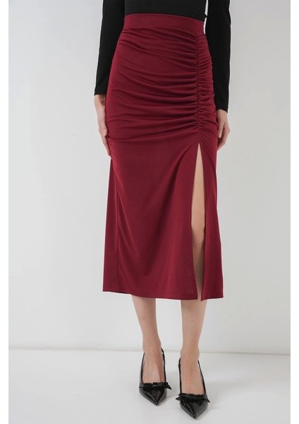 8033 Sandy Yırtmaçlı Etek - Bordo