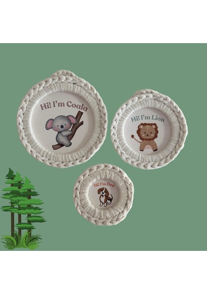 Bebek Odası,3'lü Makrome Tasarım Çerçeve Seti ,ekru