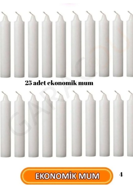 Bakkal Mum Dilek Mum Beyaz Kokusuz Mum 25 Adet (10 cm )