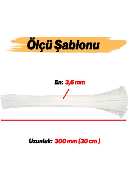 100 Adet Cırt Kelepçe 3,6X300 mm Plastik Beyaz Renk Zip Kablo Bağı Çok Amaçlı Bağlama