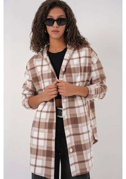 0710 Kapüşonlu Oversize Gömlek - Kahverengi