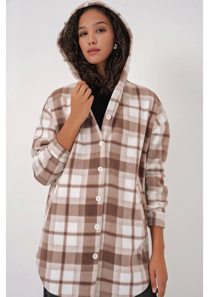 0710 Kapüşonlu Oversize Gömlek - Kahverengi