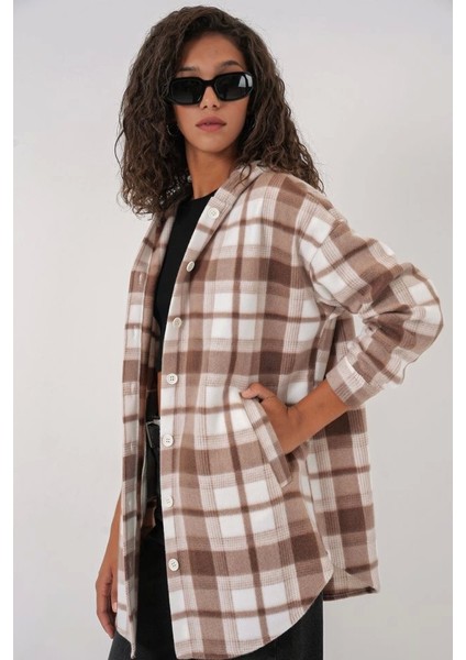 0710 Kapüşonlu Oversize Gömlek - Kahverengi