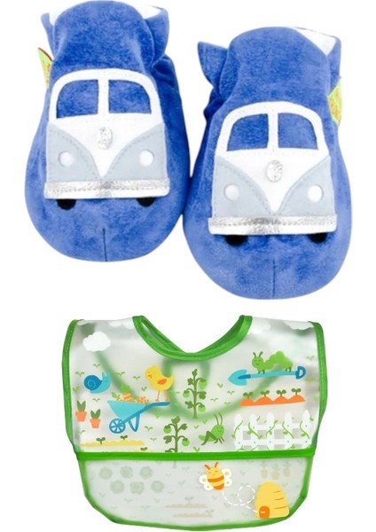 İkili Set, 6-18 Ay İplay Mama Önlüğü Ve 0-6ay Campervan Blue Funky Süet Patik