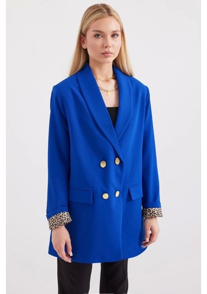 0704 Düğme Detaylı Blazer Ceket - Saks
