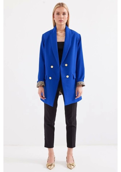 0704 Düğme Detaylı Blazer Ceket - Saks