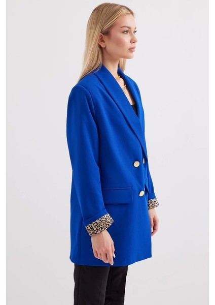 0704 Düğme Detaylı Blazer Ceket - Saks