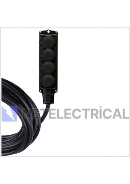 Kauçuk 4'lü Topraklı Grup Priz Uzatma Kablosu 11 Metre 3x1.5 Mm² Ttr Siyah Kablolu