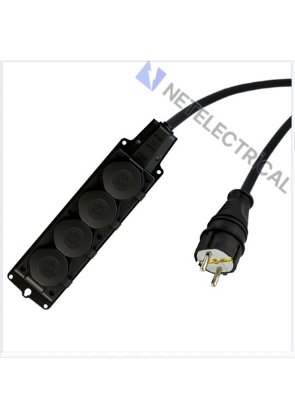 Kauçuk 4'lü Topraklı Grup Priz Uzatma Kablosu 11 Metre 3x1.5 Mm² Ttr Siyah Kablolu
