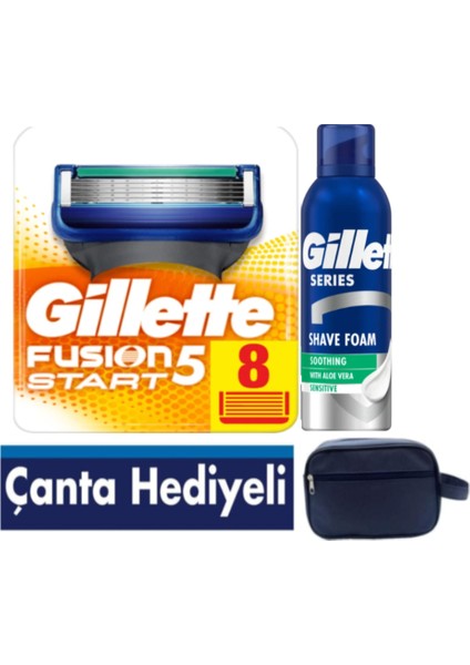 Fusion Start 8 Li Yedek Tıraş Bıçağı + Gillette 200 ml Köpük + Çanta