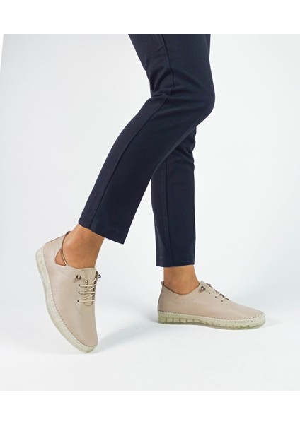 Hakiki Deri Bej Renk Düz Taban Kadın Babet Ayakkabı fiyatları