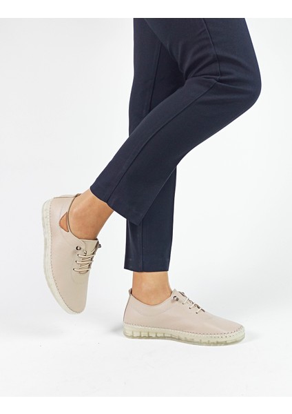 Hakiki Deri Bej Renk Düz Taban Kadın Babet Ayakkabı modelleri