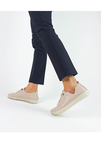 Hakiki Deri Bej Renk Düz Taban Kadın Babet Ayakkabı fırsatları