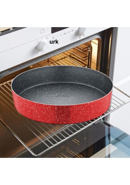N36 Ultra Lüks Kalite ⌀36CM Yuvarlak Granit Fırın Tepsisi Içi 4 Kat Teflon®granit Dışı Silikon Kaplı