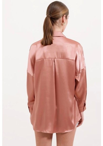 3985 Oversize Saten Gömlek - Camel