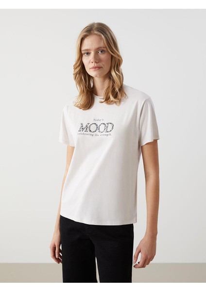 Lcw Vision Bisiklet Yaka Baskılı Kadın Tişört