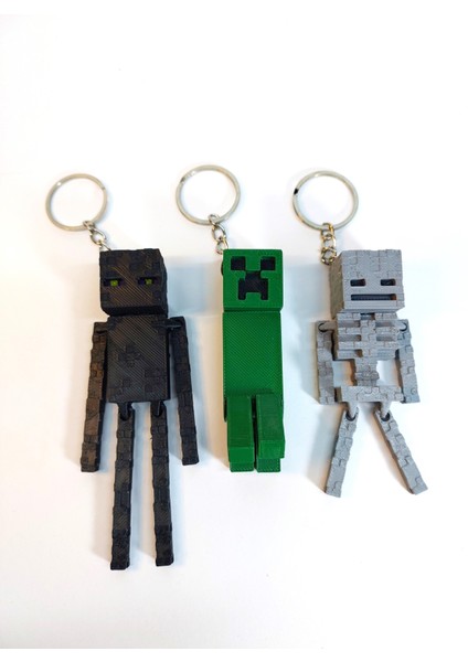 Minecraft Anahtarlık Seti - İskelet, Creeper ve Enderman Karakterleri