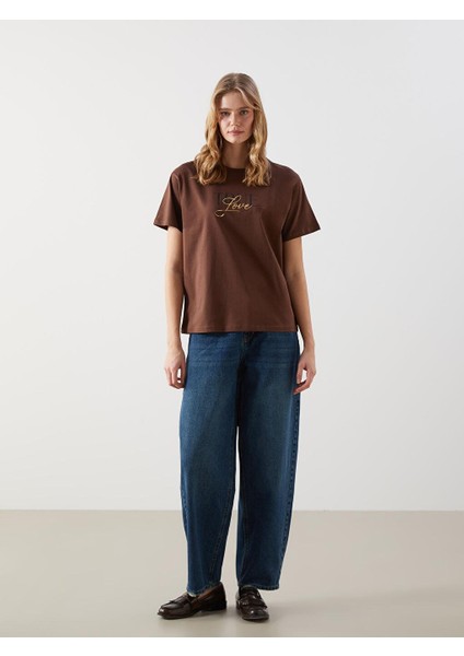 Lcw Vision Bisiklet Yaka Baskılı Kadın Tişört fiyatları