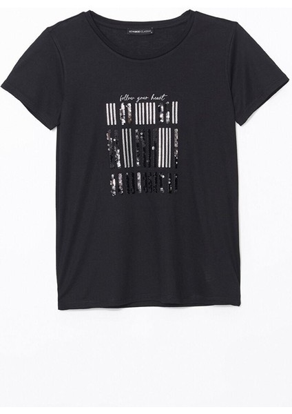 Lcwaıkıkı Classic Bisiklet Yaka Pul Payet Işlemeli Kadın Tişört indirimleri