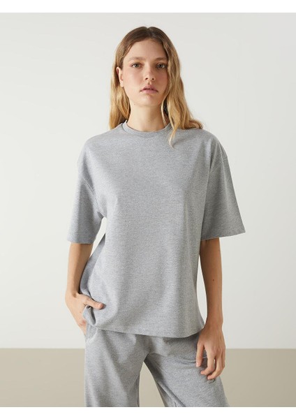 Lcw Vision Bisiklet Yaka Oversize Kadın Tişört