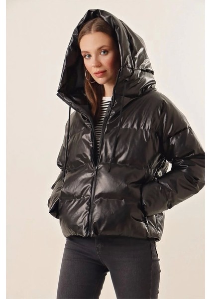 5114 Oversize Deri Mont - Siyah