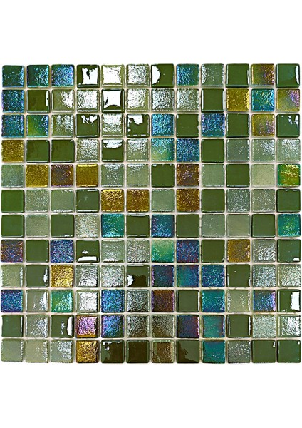 Mutfak Tezgah Arası, Banyo, Havuz, Sauna, Spa ve Iç ve Dış Dekorasyonda Tüm Yüzeyler Için, 25X25 mm ve Yeşil Karışım, 31,5X31,5 cm. Fileli Cam Mozaik. ( 10 File Karo = 1 M2 Fiyatıdır )
