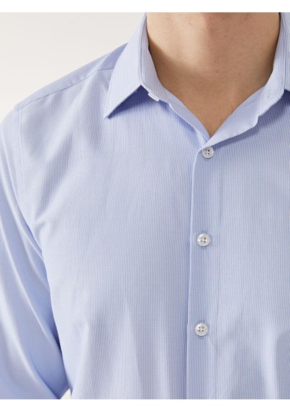 Lcwaıkıkı Formal Slim Fit Uzun Kollu Çizgili Armürlü Erkek Gömlek