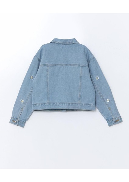 Lcw Kids Gömlek Yaka Çiçek Nakışlı Kız Çocuk Jean Ceket