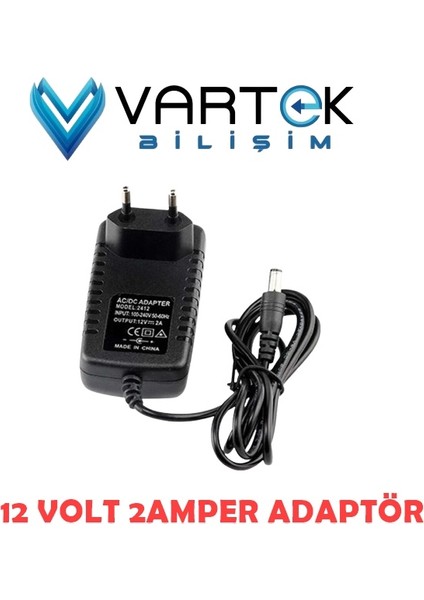 12 Volt - 2 Amper 5.5*2.5 mm Uçlu Plastik Kasa Priz Tipi Adaptör