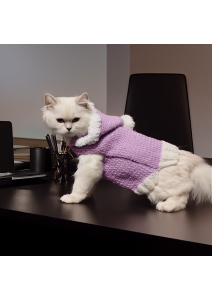 Kedi Köpek için Kürklü Kapüşonlu Eflatun Kazak fiyatları