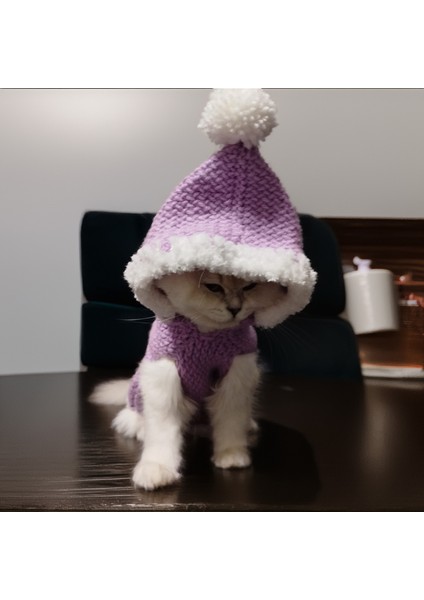 Kedi Köpek için Kürklü Kapüşonlu Eflatun Kazak fırsatları