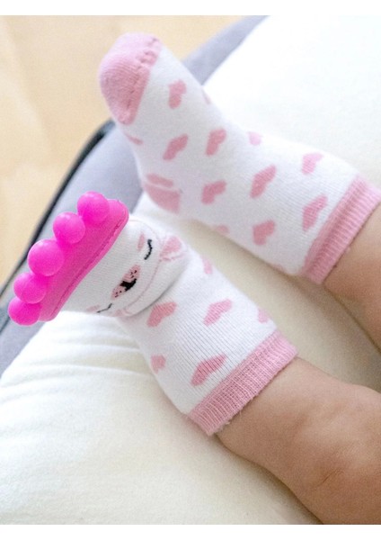 Silikon Diş Kaşıyıcılı Havlu Bebek Çorap Pembe