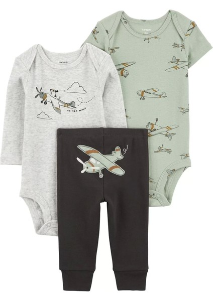 Erkek Bebek Body Pantolon Set 3'lü Paket Renkli