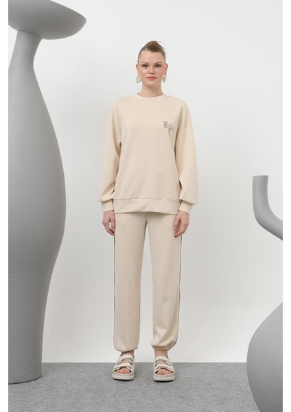 32162 Puane Modal Kumaş Kuş Nakış Detaylı Tesettür Ikili Takım fırsatları