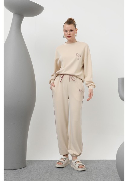 32162 Puane Modal Kumaş Kuş Nakış Detaylı Tesettür Ikili Takım indirimleri