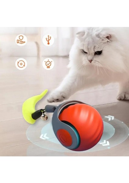 Otomatik Hareketli Top Kedi Oyuncağı USB Şarjlı Akıllı Oyun Topu Hızlı Yuvarlanan Kuyuklu Oyuncak