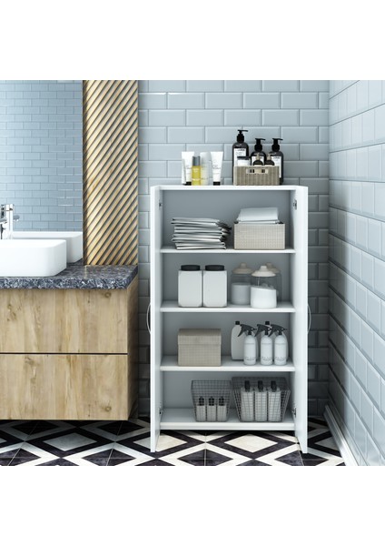 Pera Çok Amaçlı Beyaz 4 Raflı 2 Kapaklı Mutfak & Banyo & Balkon & Ofis & Antre Dolabı / Kolay Montaj fiyatları