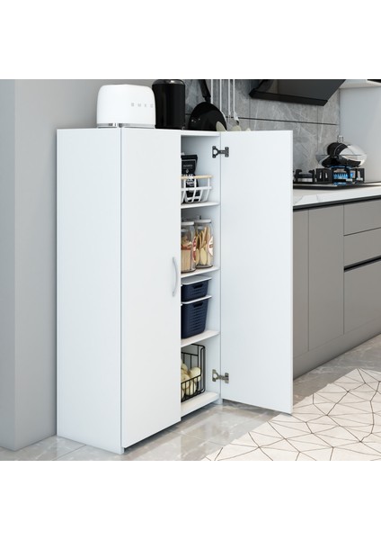 Pera Çok Amaçlı Beyaz 4 Raflı 2 Kapaklı Mutfak & Banyo & Balkon & Ofis & Antre Dolabı / Kolay Montaj modelleri