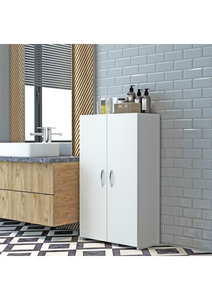 Pera Çok Amaçlı Beyaz 4 Raflı 2 Kapaklı Mutfak & Banyo & Balkon & Ofis & Antre Dolabı / Kolay Montaj fırsatları