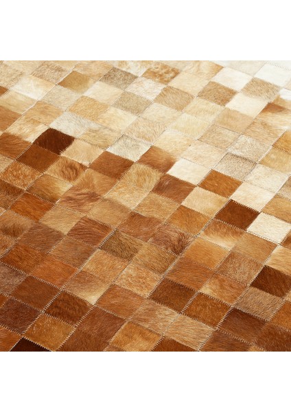 Ombre Desen Siyah, Kahverengi ve Krem Inek Derisi Patchwork Halı