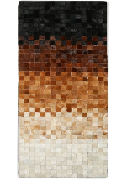 Ombre Desen Siyah, Kahverengi ve Krem Inek Derisi Patchwork Halı