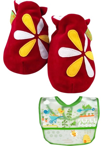 İkili Set, 6-18 Ay İplay Mama Önlüğü Ve 0-6ay Red Petals Funky Süet Patik
